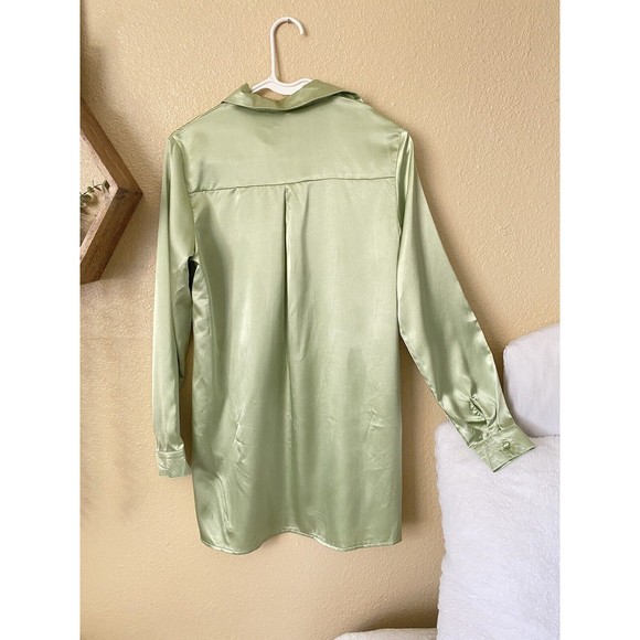 Princess Poly Satin Shirt Mini Dress In Sage Size 0 NWT - Picture 7 of 10
